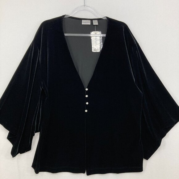 Chico's Tops - New Chico's size Large/2 Black Velvet Flare Sleeve V Neck Top Dark Romantic